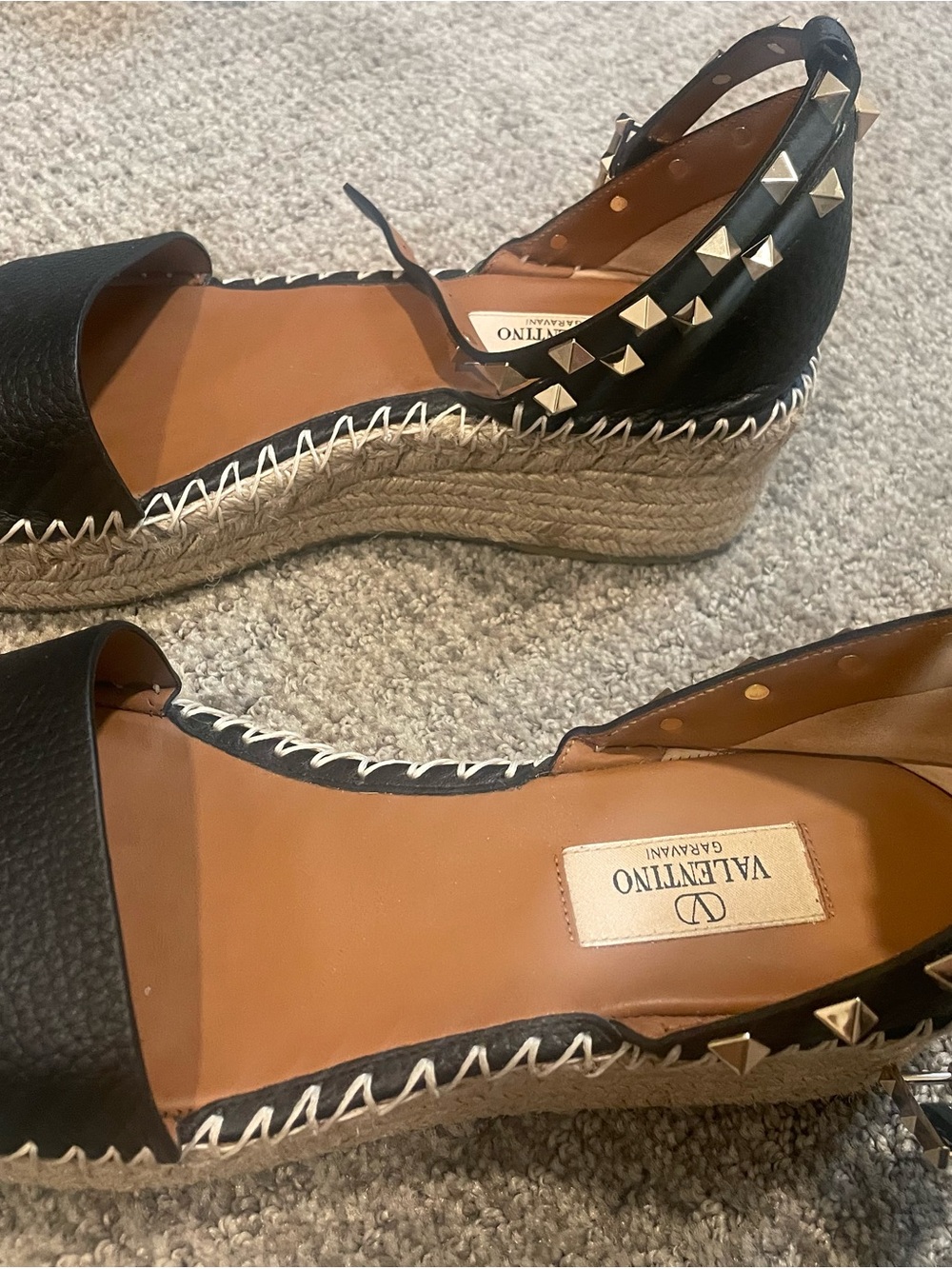 Valentino Black Leather Studded Espadrille Sandals - Picture 3 of 9